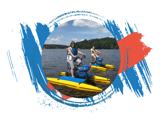 Women happily riding hydrobikes on Lake Hopatcong