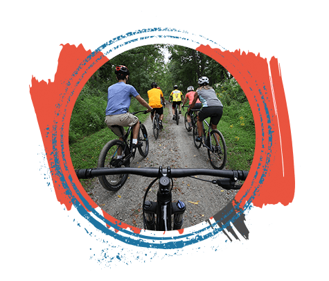 group of bikers biking Hopatcong trails