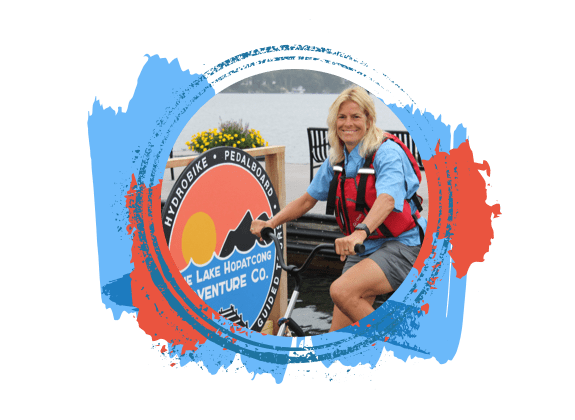 Woman holding handlebars on a hydrobike