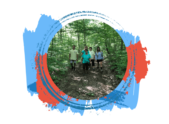 Group hiking through the woods around Lake Hopatcong