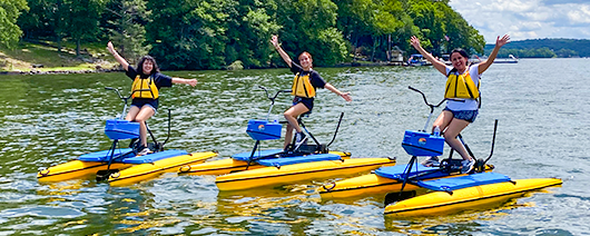 Group riding hydrobikes on Lake Hopatcong