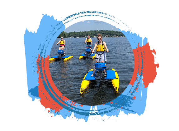 Women happily riding hydrobikes on Lake Hopatcong